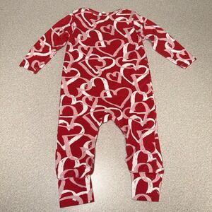 Tesa Babe Valentine Hearts Bamboo Romper 3-6 Months Buttons No Feet
